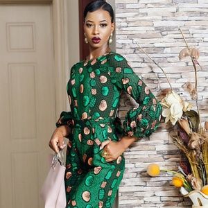 Green TribalbyN Rukky Novelty African Tribal Puff Sleeve Jumpsuit